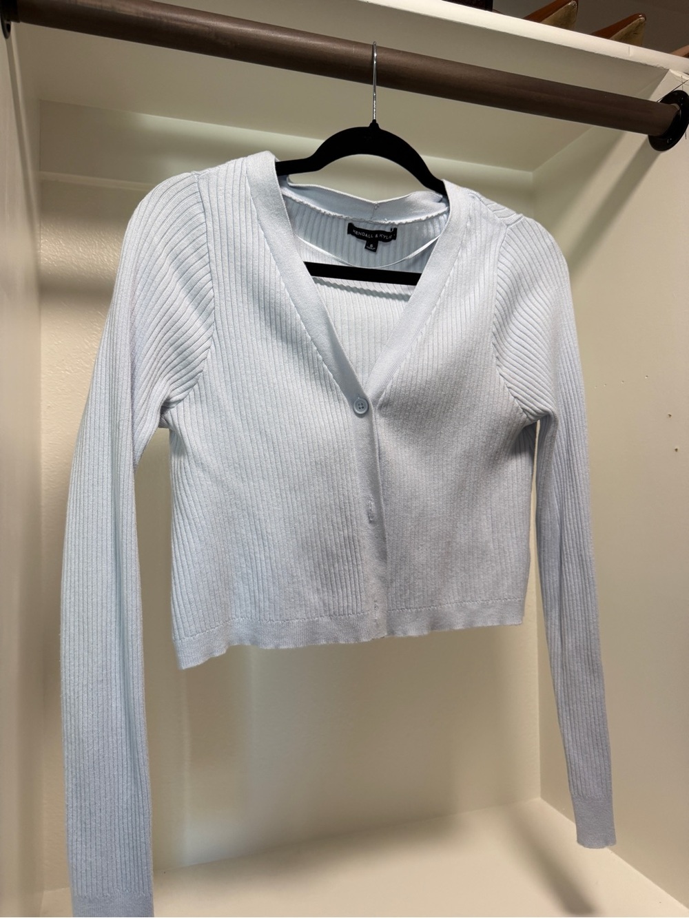 Kendall & Kylie Light Blue Ribbed V-Neck Cropped Cardigan